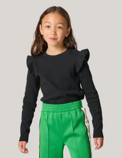Ruffle Rib Longsleeve Top Zwart