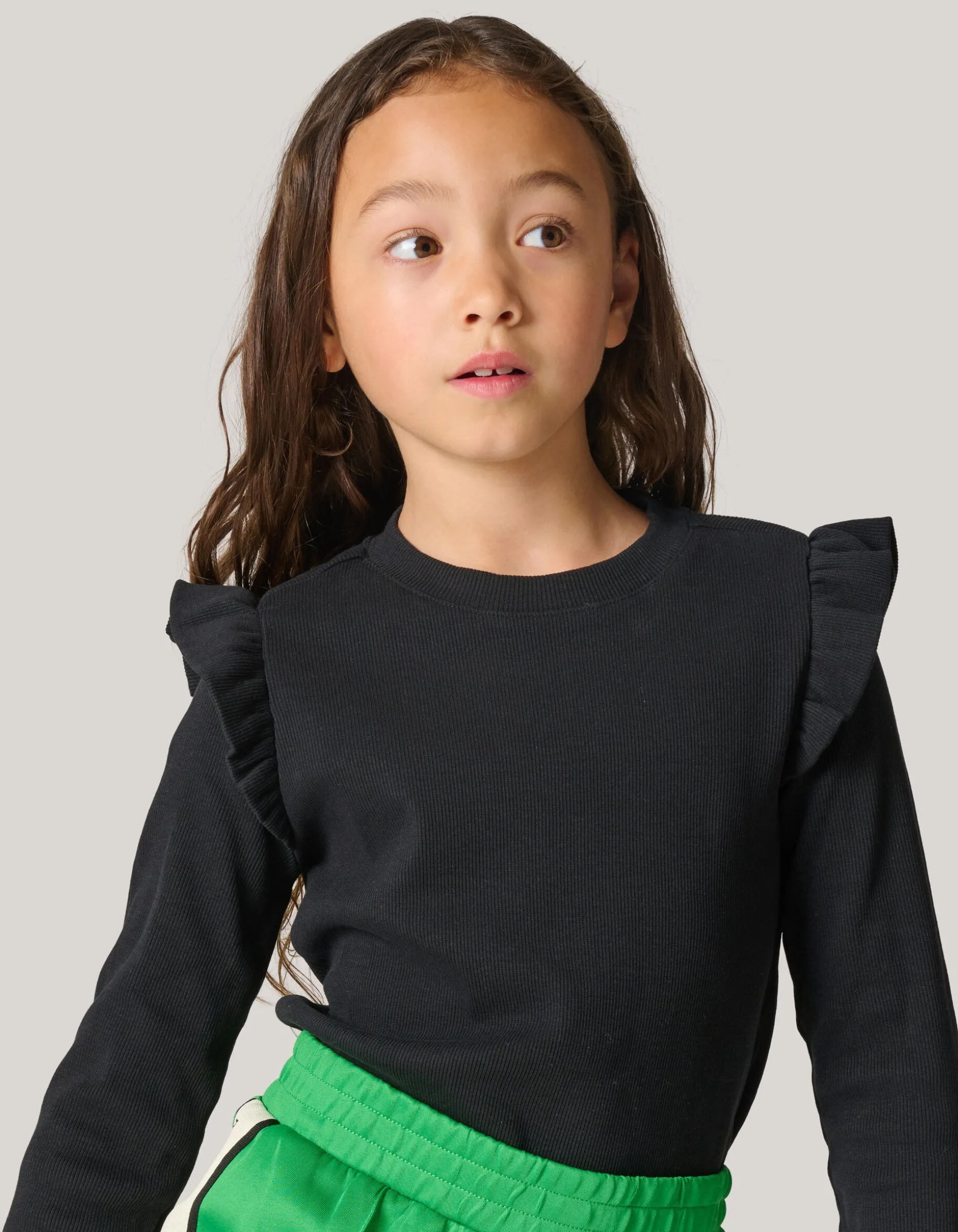Ruffle Rib Longsleeve Top Zwart