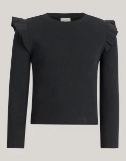 Ruffle Rib Longsleeve Top Zwart