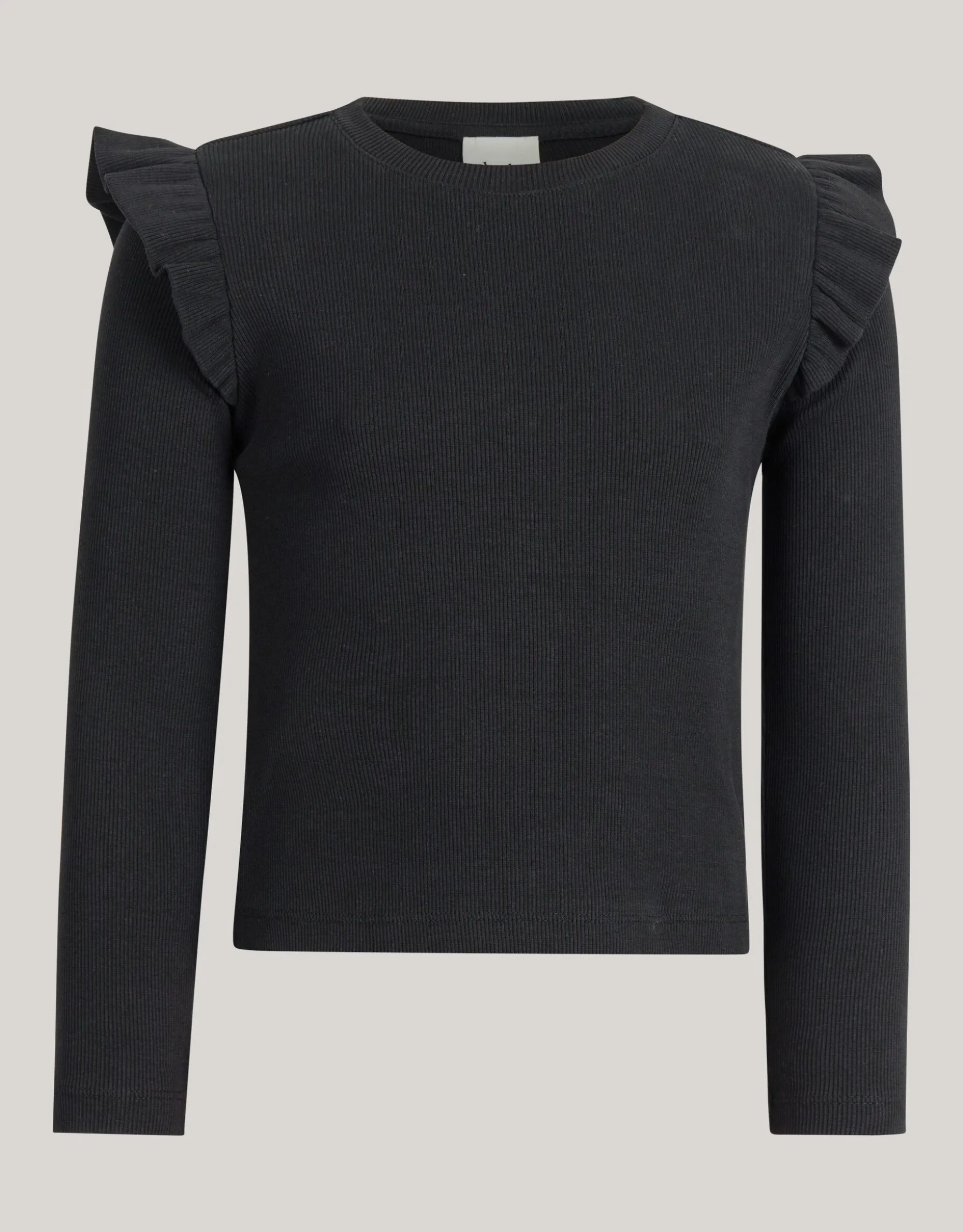 Ruffle Rib Longsleeve Top Zwart