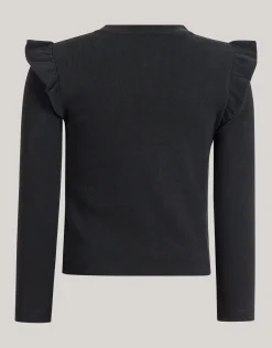 Ruffle Rib Longsleeve Top Zwart