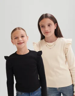 Ruffle Rib Longsleeve Top Zwart