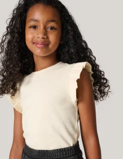 Ruffle Rib Top Gebroken Wit