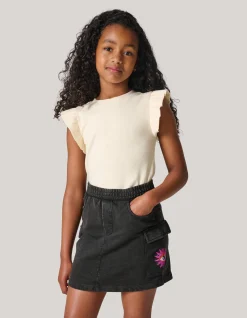 Ruffle Rib Top Gebroken Wit