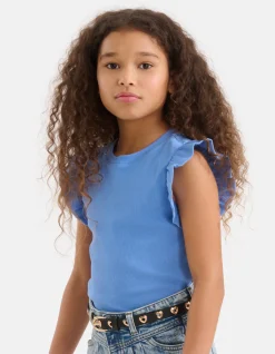 Ruffle Rib Top Lichtblauw
