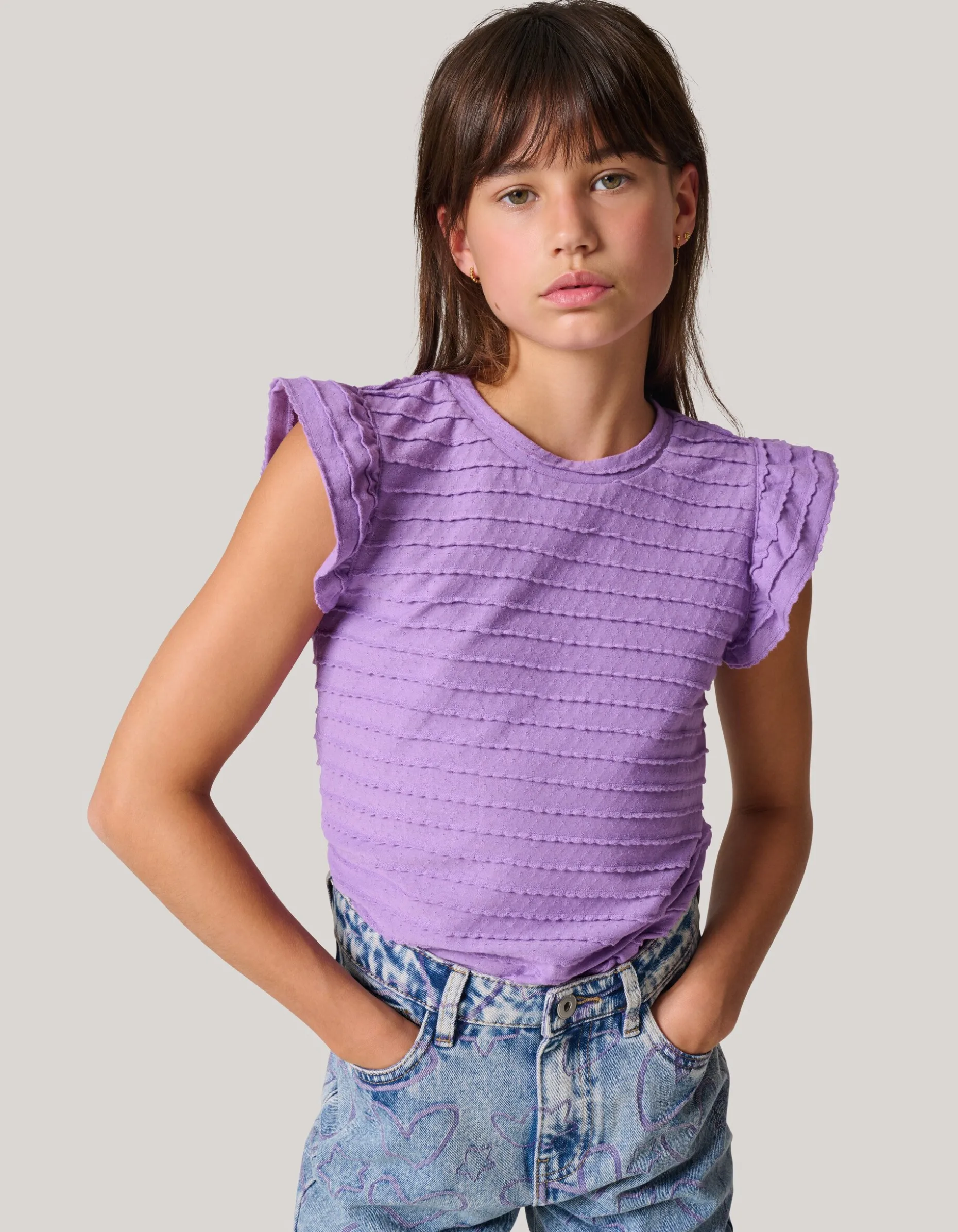 Ruffle Rib Top Paars