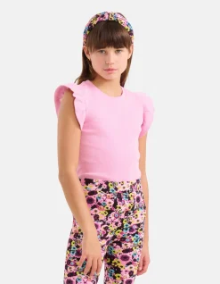 Ruffle Rib Top Roze