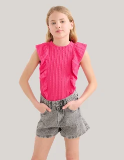 Ruffle Rib Top Roze