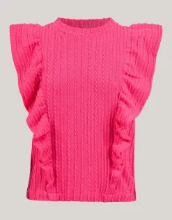 Ruffle Rib Top Roze