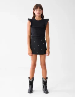 Ruffle Rib Top Zwart