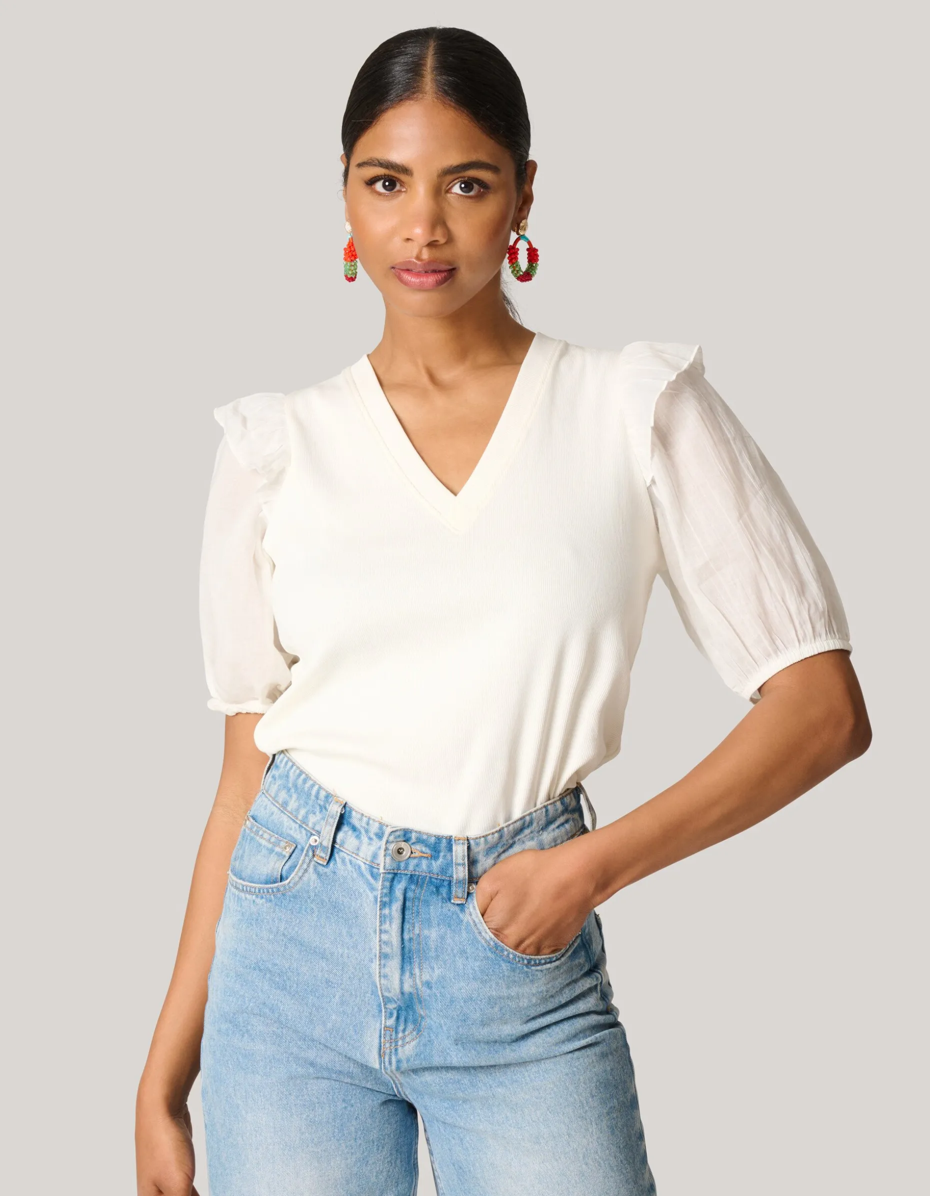 Ruffle Top Gebroken Wit
