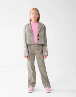 Ruiten Wide Leg Broek Gebroken Wit