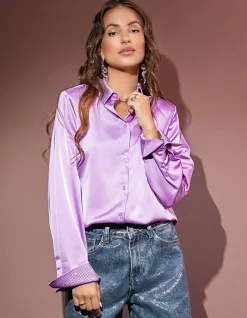 Satijnen Blouse Lichtpaars By Lizzy