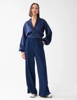 Satijnen Overslag Blouse Donkerblauw