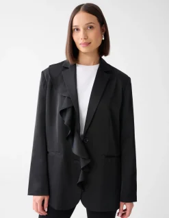 Satijnen Ruffle Blazer Zwart