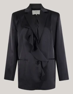 Satijnen Ruffle Blazer Zwart