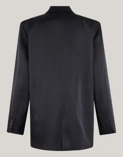 Satijnen Ruffle Blazer Zwart