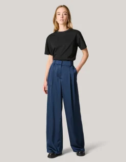 Satijnen Wide Leg Broek Donkerblauw