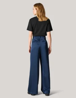 Satijnen Wide Leg Broek Donkerblauw