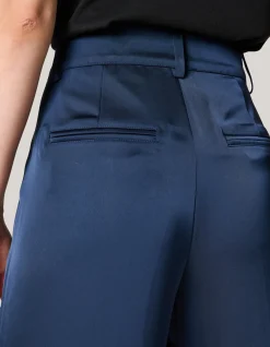 Satijnen Wide Leg Broek Donkerblauw