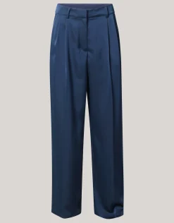 Satijnen Wide Leg Broek Donkerblauw