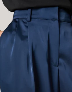 Satijnen Wide Leg Broek Donkerblauw