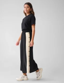 Sporty Button Maxi Rok Zwart