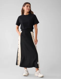 Sporty Button Maxi Rok Zwart