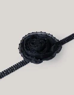 Strass Bloem Choker Zwart
