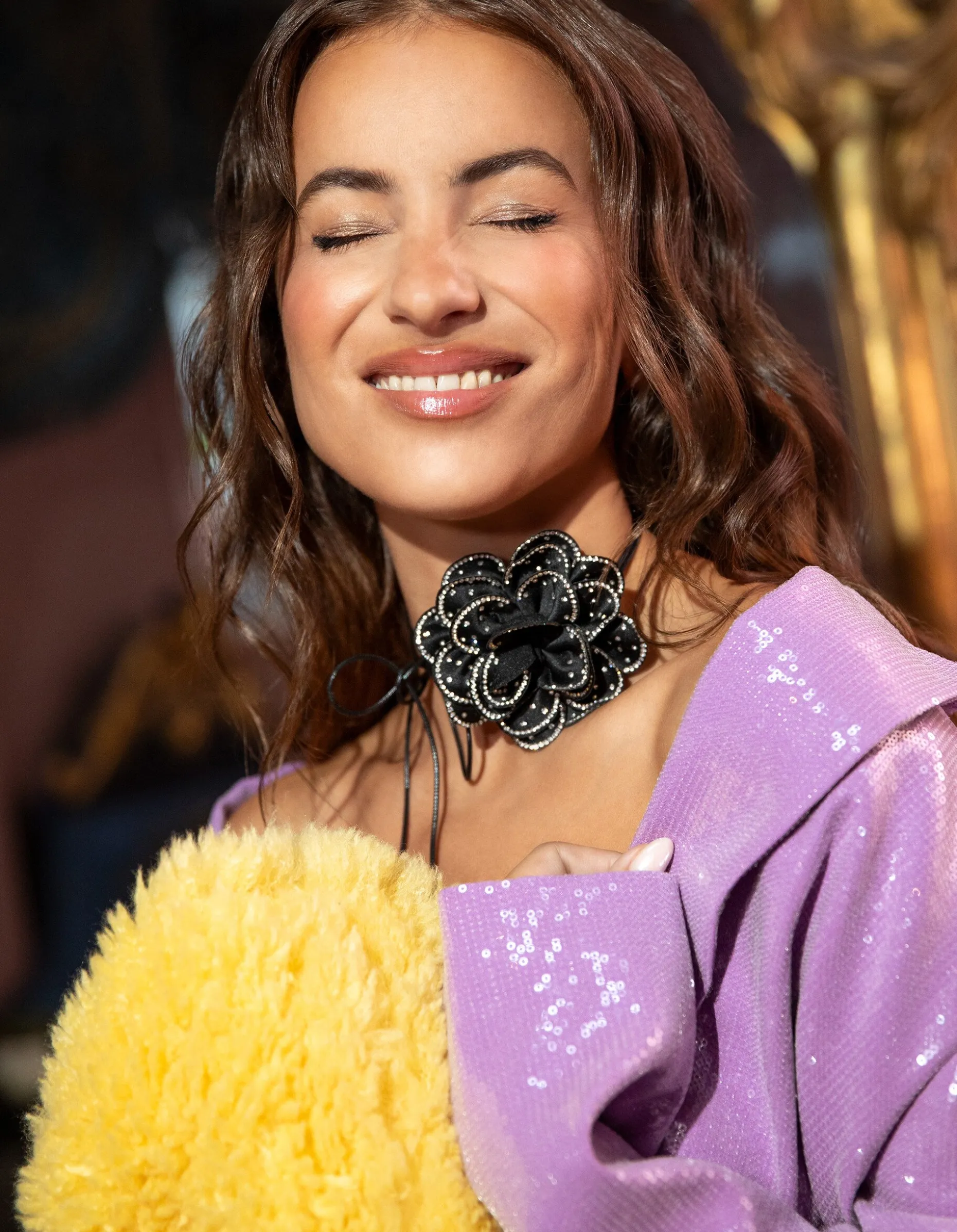 Strass Bloem Ketting Zwart By Lizzy