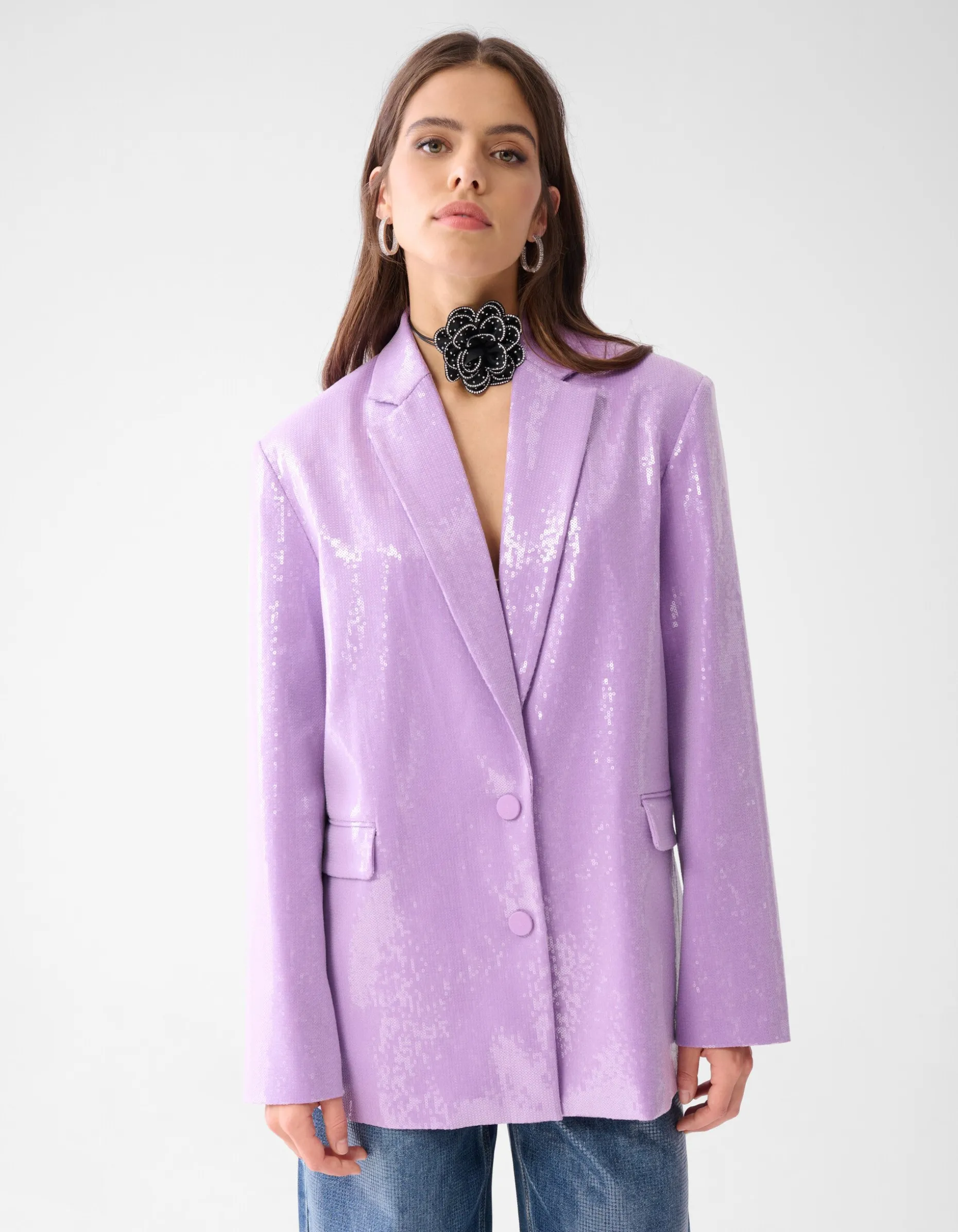 Strass Bloem Ketting Zwart By Lizzy