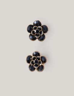 Strass Flower Knopen Clips Zwart