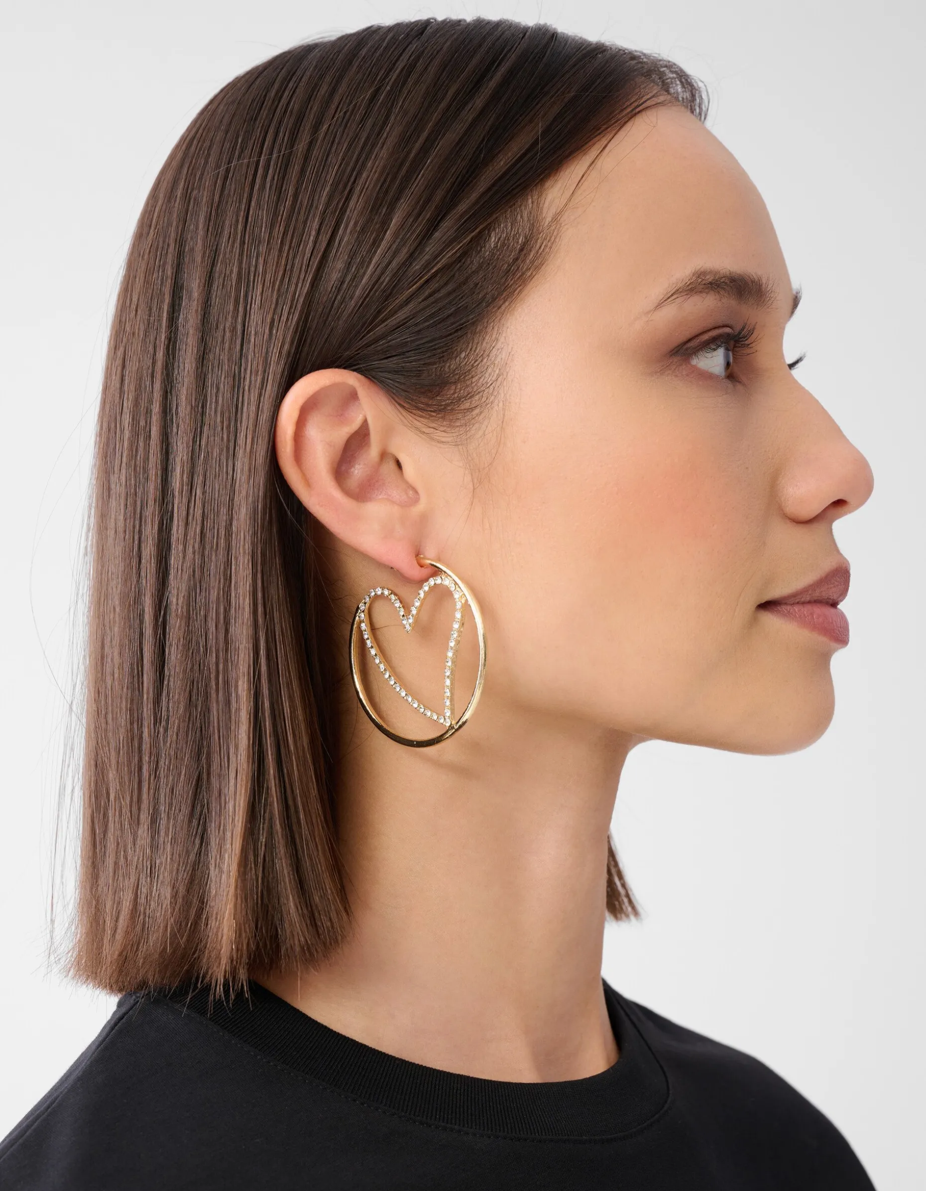 Strass Heart Hoop Oorbellen Goud