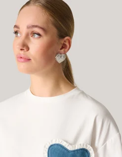 Strass Heart Oorbellen Zilver