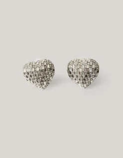 Strass Heart Oorbellen Zilver