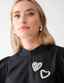Strass Heart Poplin Blouse Zwart