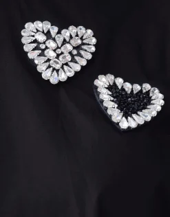 Strass Heart Poplin Blouse Zwart