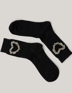 Strass Heart Sokken Zwart