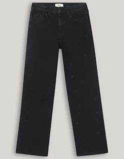 Strass Heart Straight Fit Jeans Zwart