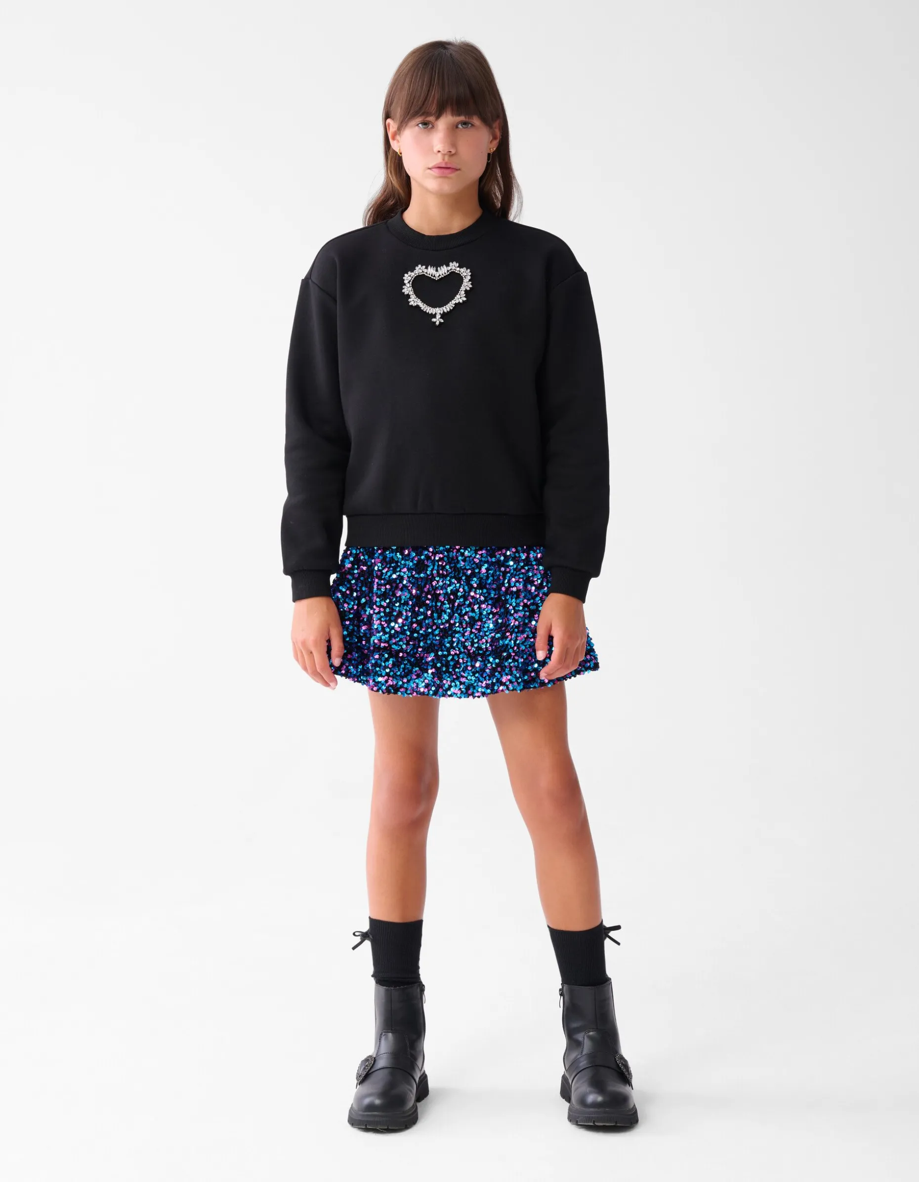 Strass Heart Sweater Zwart