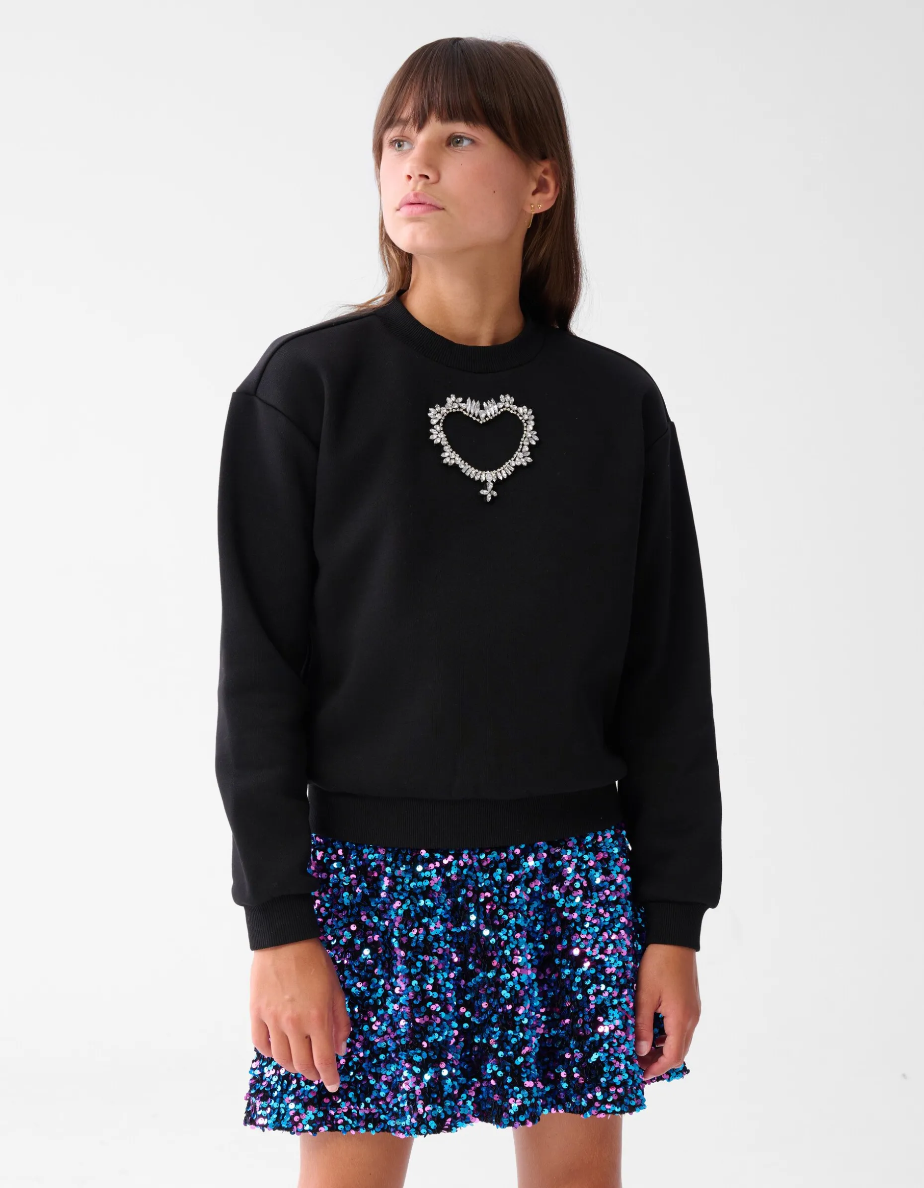 Strass Heart Sweater Zwart