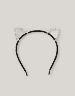 Strass Katten Haarband Zwart