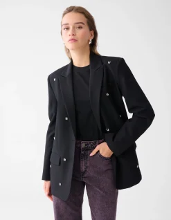 Strass Letter Blazer Zwart