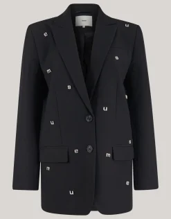 Strass Letter Blazer Zwart