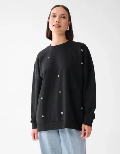 Strass Letter Sweater Zwart