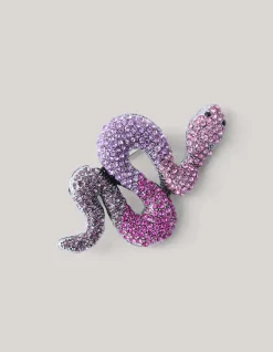 Strass Slangen Broche Zilver