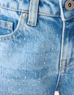 Strass Straight Fit Jeans Blauw