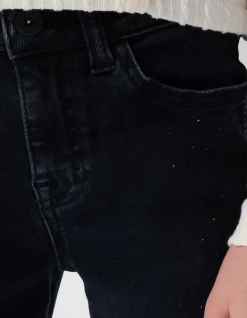 Strass Straight Leg Jeans Zwart