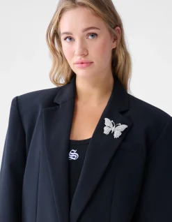 Strass Vlinder Broche Zilver