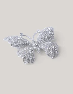 Strass Vlinder Broche Zilver